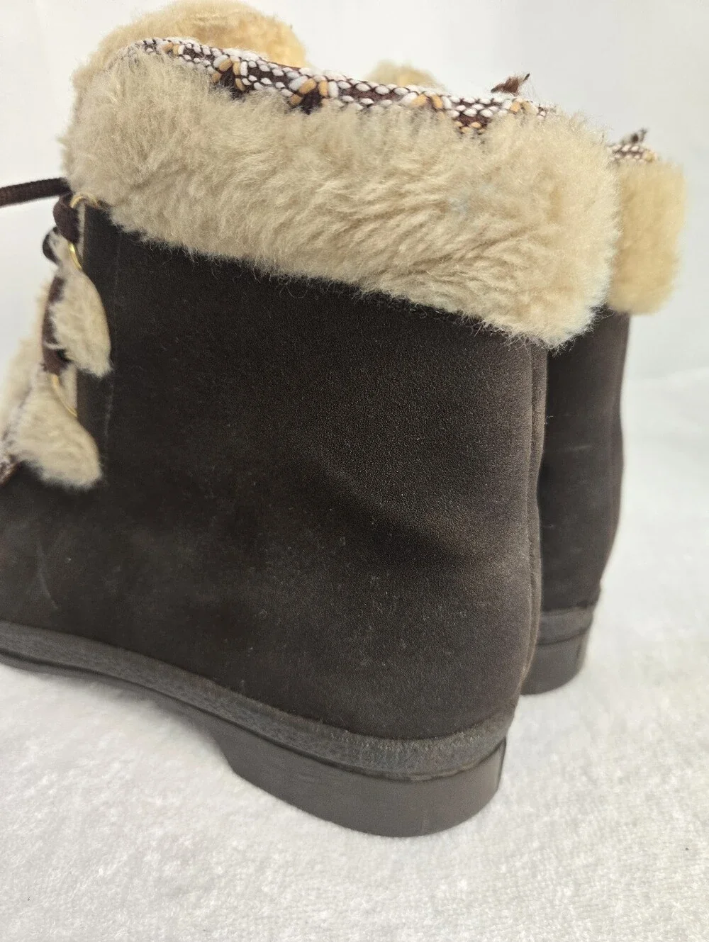 Vintage 70s Snowland Boots Women’s 9 Brown Faux Fur Lace Up Après Ski